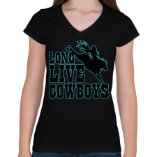PRINTFASHION Long live cowboys - Női V-nyakú póló - Fekete női póló