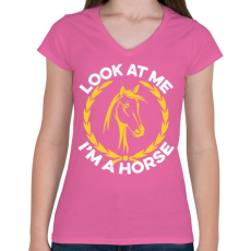PRINTFASHION Look I'm a horse - Női V-nyakú póló - Rózsaszín
