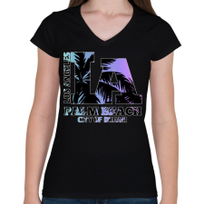 PRINTFASHION Los angeles  - Női V-nyakú póló - Fekete női póló