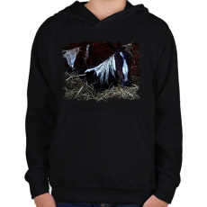 PRINTFASHION lovak az istállóban - Gyerek kapucnis pulóver - Fekete