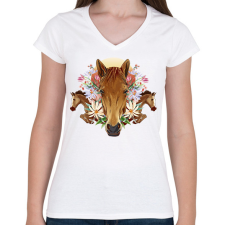PRINTFASHION Lovak - Női V-nyakú póló - Fehér női póló