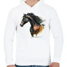 PRINTFASHION Lovas - Férfi kapucnis pulóver - Fehér férfi pulóver, kardigán