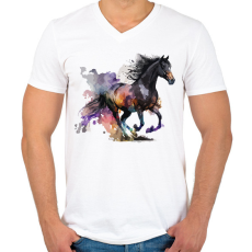 PRINTFASHION Lovas - Férfi V-nyakú póló - Fehér