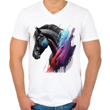 PRINTFASHION Lovas - Férfi V-nyakú póló - Fehér férfi póló