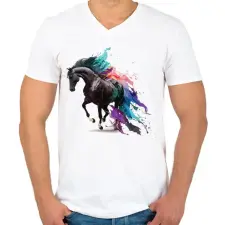 PRINTFASHION Lovas - Férfi V-nyakú póló - Fehér férfi póló