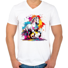 PRINTFASHION Lovas - Férfi V-nyakú póló - Fehér férfi póló