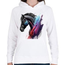 PRINTFASHION Lovas - Női kapucnis pulóver - Fehér női pulóver, kardigán