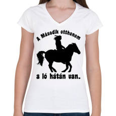 PRINTFASHION lovas - Női V-nyakú póló - Fehér