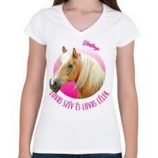 PRINTFASHION Lovas szív - Haflingi - Női V-nyakú póló - Fehér női póló