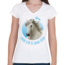 PRINTFASHION Lovas szív - Lipicai - Női V-nyakú póló - Fehér