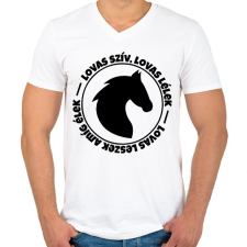PRINTFASHION Lovas szív, Lovas lélek - Férfi V-nyakú póló - Fehér férfi póló