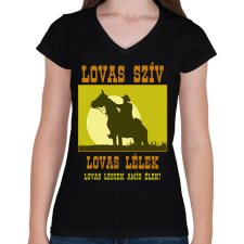 PRINTFASHION LOVAS SZÍV - Női V-nyakú póló - Fekete női póló