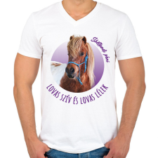 PRINTFASHION Lovas szív - Shetlandi póni - Férfi V-nyakú póló - Fehér férfi póló