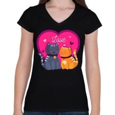 PRINTFASHION Love cats - Női V-nyakú póló - Fekete női póló