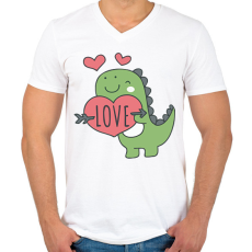 PRINTFASHION Love dínó - Férfi V-nyakú póló - Fehér
