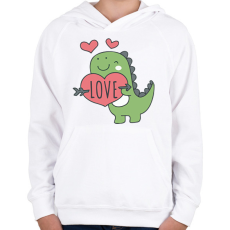PRINTFASHION Love dínó - Gyerek kapucnis pulóver - Fehér