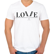 PRINTFASHION Love - Fodrász (blakc) - Férfi V-nyakú póló - Fehér férfi póló