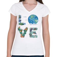 PRINTFASHION Love Föld - Női V-nyakú póló - Fehér női póló