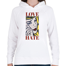 PRINTFASHION Love, Hate - Pop art - Női kapucnis pulóver - Fehér női pulóver, kardigán