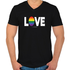 PRINTFASHION LOVE - humanista - LMBT / LMBTQI (131) - Férfi V-nyakú póló - Fekete férfi póló