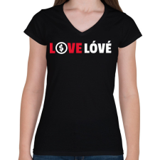 PRINTFASHION LOVE LÓVÉ 2 - Női V-nyakú póló - Fekete női póló