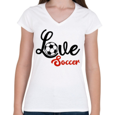 PRINTFASHION Love Soccer - Női V-nyakú póló - Fehér női póló