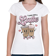 PRINTFASHION Love you a latte - Női V-nyakú póló - Fehér női póló