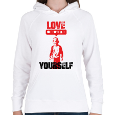 PRINTFASHION Love yourself - Banksy graffiti - Női kapucnis pulóver - Fehér női pulóver, kardigán