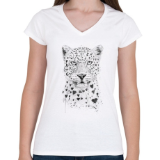 PRINTFASHION Lovely leopard - Női V-nyakú póló - Fehér