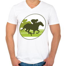 PRINTFASHION Lóverseny logó - sziluett - Férfi V-nyakú póló - Fehér