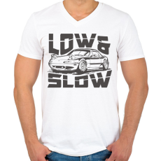 PRINTFASHION Low & Slow - Férfi V-nyakú póló - Fehér