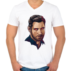 PRINTFASHION Lucifer - Férfi V-nyakú póló - Fehér