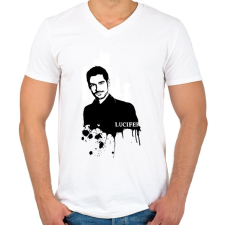 PRINTFASHION Lucifer - Férfi V-nyakú póló - Fehér férfi póló