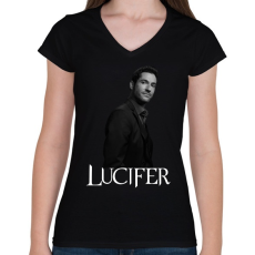 PRINTFASHION Lucifer - Női V-nyakú póló - Fekete