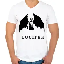 PRINTFASHION LUCIFER SZÁRNYAKKAL - Férfi V-nyakú póló - Fehér férfi póló