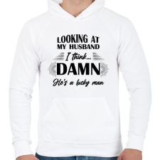 PRINTFASHION Lucky husband - Férfi kapucnis pulóver - Fehér férfi pulóver, kardigán