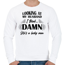 PRINTFASHION Lucky husband - Férfi pulóver - Fehér férfi pulóver, kardigán