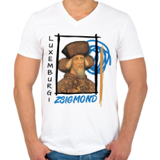 PRINTFASHION Luxemburgi Zsigmond - Férfi V-nyakú póló - Fehér