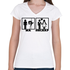 PRINTFASHION ma - holnap - Női V-nyakú póló - Fehér női póló