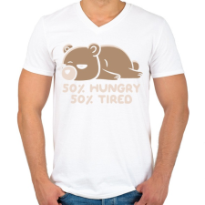 PRINTFASHION Maci - éhes és álmos 2 - Férfi V-nyakú póló - Fehér férfi póló