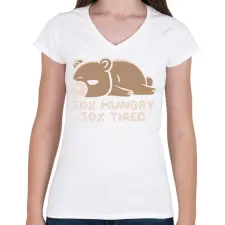 PRINTFASHION Maci - éhes és álmos 2 - Női V-nyakú póló - Fehér női póló