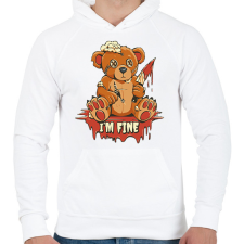 PRINTFASHION Maci jól vagyok, I am fine - Férfi kapucnis pulóver - Fehér férfi pulóver, kardigán