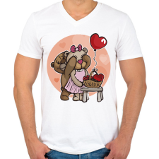 PRINTFASHION Mackó pár - Férfi V-nyakú póló - Fehér férfi póló