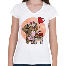 PRINTFASHION Mackó pár - Női V-nyakú póló - Fehér női póló
