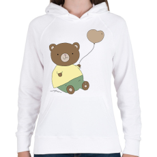 PRINTFASHION Mackó szíves lufival - Női kapucnis pulóver - Fehér