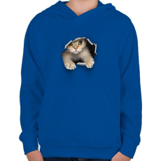PRINTFASHION macsek macska - Gyerek kapucnis pulóver - Királykék
