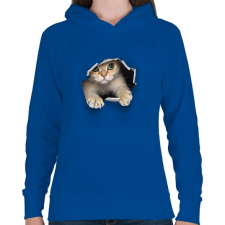 PRINTFASHION macsek macska - Női kapucnis pulóver - Királykék női pulóver, kardigán