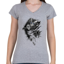 PRINTFASHION macsesz 3D - Női V-nyakú póló - Sport szürke női póló