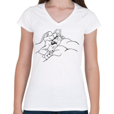 PRINTFASHION Macska-álom - Női V-nyakú póló - Fehér