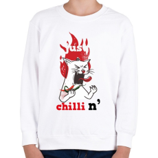 PRINTFASHION Macska csilit eszik Cat Just ChilliN - Gyerek pulóver - Fehér